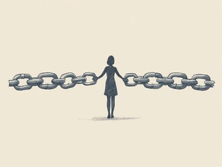 Silhouette of woman breaking free from chains, symbolizing liberation from oppression
