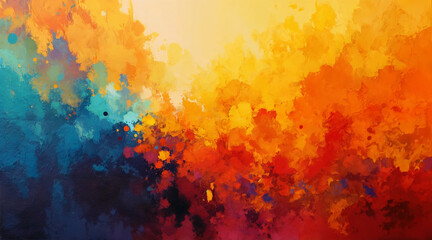 Obraz premium Yellow, orange, red, blue abstract background for design, geometric shapes, acrylic painting