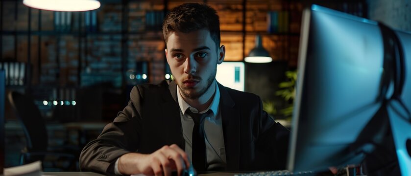 Cybersecurity Expert Analyzing Data on Computer Screen