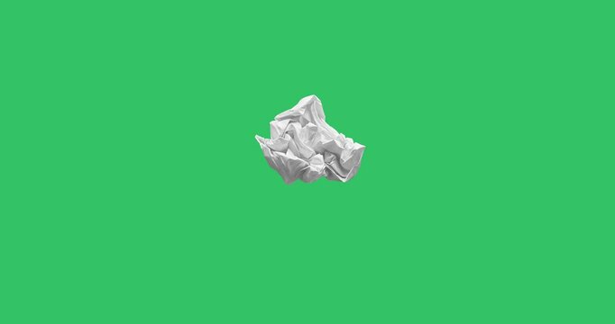 4k video on green chrome key background, paper folding or unfolding, white sheet of paper animation crumpled,