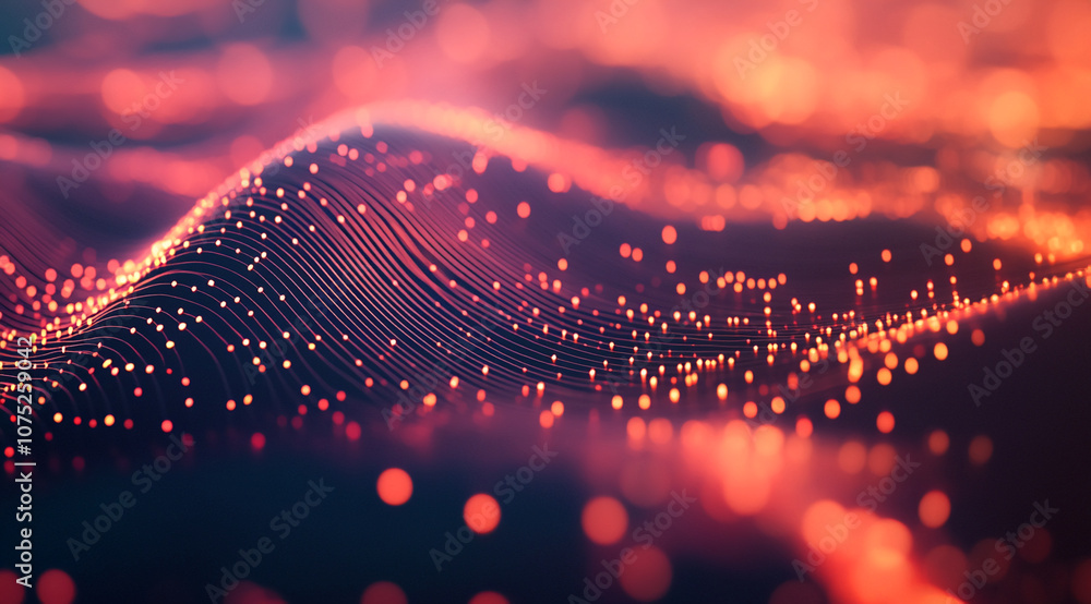 Poster An abstract image of a glowing red and purple wave pattern