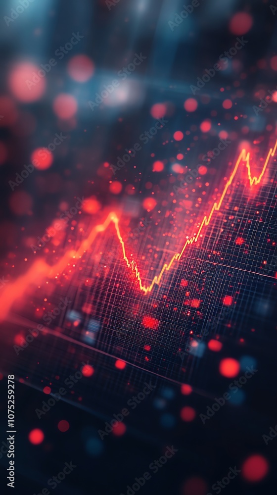 Aufkleber A red line graph with a blurred background of red and white bokeh lights represents financial growth and success.