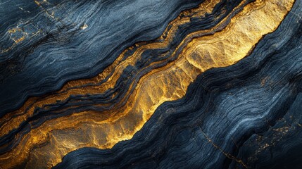 Obraz premium A stunning visual of gold veins flowing through dark stone, embodying natural beauty and geological wonder in striking contrast.