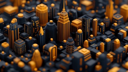 Abstract Cityscape Modern Architecture Urban Design Buildings Skyline Night Golden Black
