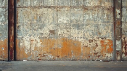 Weathered industrial wall with peeling paint showcases an abstract canvas of time's effect on structures.