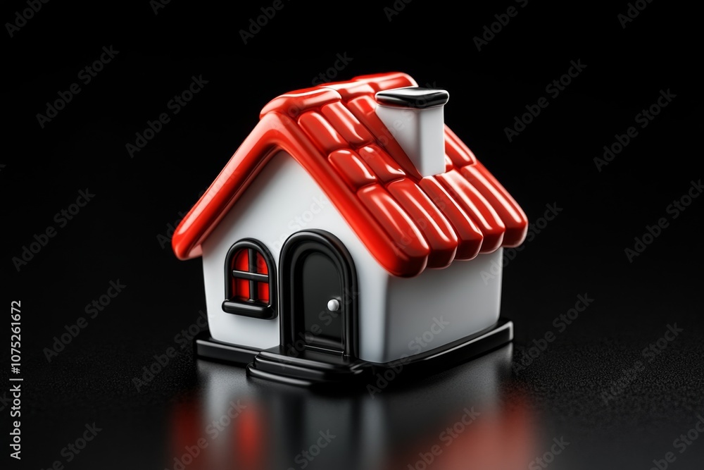 Poster a clean, simple icon of a house with a triangular roof and one window, representing home and shelter