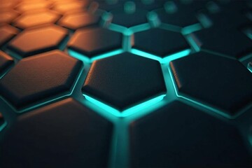 Futuristic 3D Hexagon Pattern with Blue and Orange Illumination for High-Tech Backgrounds