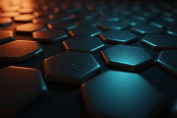 Fototapeta premium Futuristic 3D Hexagon Pattern with Blue and Orange Illumination for High-Tech Backgrounds