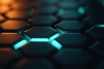 Fototapeta premium Futuristic 3D Hexagon Pattern with Blue and Orange Illumination for High-Tech Backgrounds