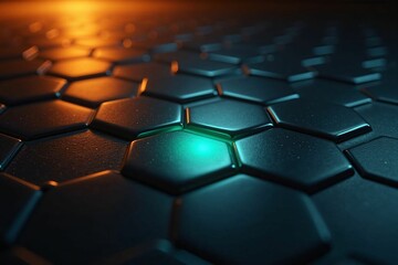 Fototapeta premium High-Tech Hexagonal Pattern with Luminous Blue and Orange Tones for Abstract Digital Designs