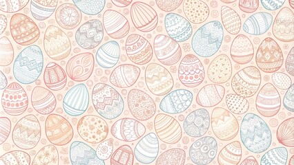 Seamless pattern of beautifully decorated Easter eggs on a soft pastel background