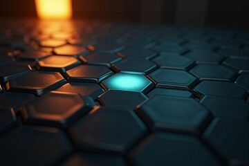 Obraz premium High-Tech Hexagonal Pattern with Luminous Blue and Orange Tones for Abstract Digital Designs