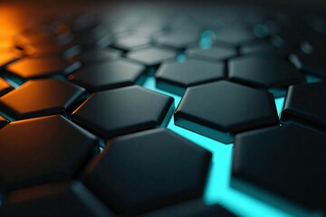 Obraz premium Stylish Blue and Orange Hexagonal Pattern with 3D Depth and Futuristic Vibes