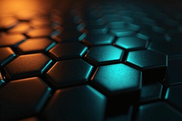 Fototapeta premium Stylish Blue and Orange Hexagonal Pattern with 3D Depth and Futuristic Vibes