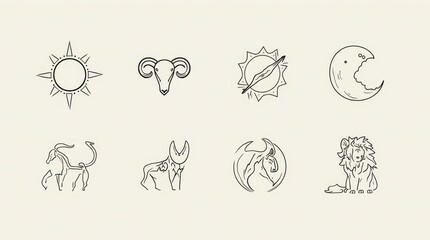 Obraz premium Astrological Symbols and Zodiac Signs Icons Collection