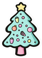Sticker,Christmas tree with colorful design,transparent background,PNG,clipart,Christmas concept.