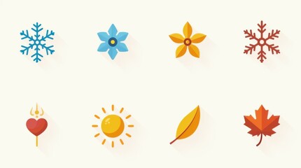 Obraz premium Seasonal Icons Representing Winter, Spring, Summer, and Fall with Snowflakes