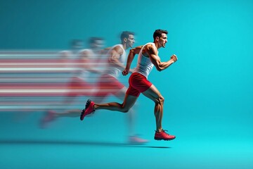 Dynamic Full Body Portrait of a Fit Young Runner in Motion, Capturing the Essence of Strength and Speed