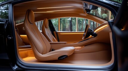 An opulently designed car interior with premium leather seats and a sophisticated layout, providing a sense of luxury and comfort.