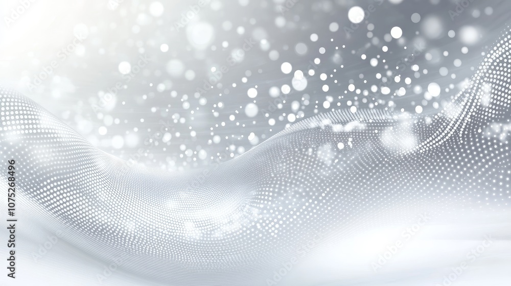 Poster a background with white dots on a gray wave, illuminated by a soft light. this represents the abstra