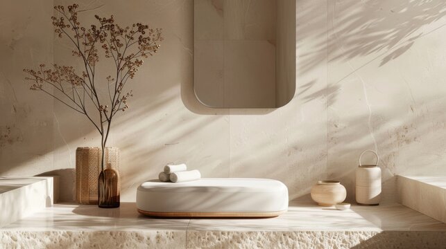 Minimalist Serenity:  A still life arrangement of neutral tones evokes tranquility and sophistication.  Natural light casts soft shadows on the minimalist decor, creating a sense of calm and serenity.