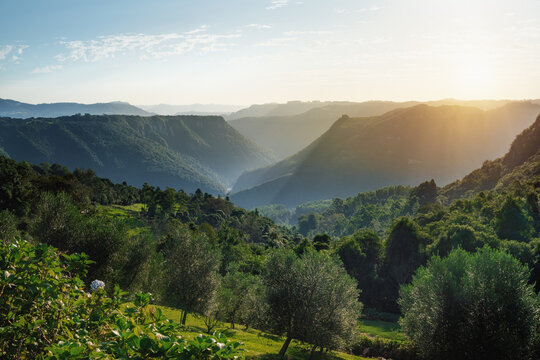 View of the Serra Ga&uacute;cha mountains at sunset - Gramado, Rio Grande do Sul, Brazil