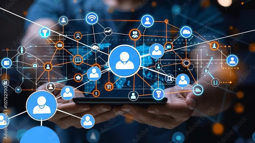 Poster exploring digital networking and connectivity trends in technology and social media in 2023