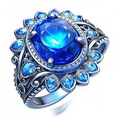 beautiful ring with a blue gem (stone) isolated on a white background