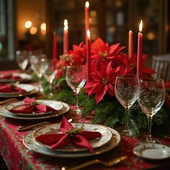 Christmas and New Year Holiday Table Setup