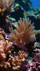 Naklejka premium Vibrant Coral Reef Landscape Teeming With Marine Life Under Sunlight in Tropical Waters
