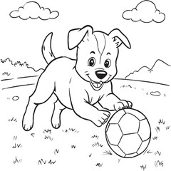 cute dog playing ball coloring book illustration