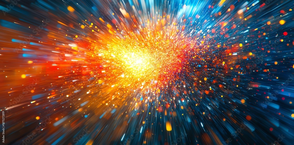 Poster abstract background with light streaks and bokeh effects in blue, orange, and yellow.