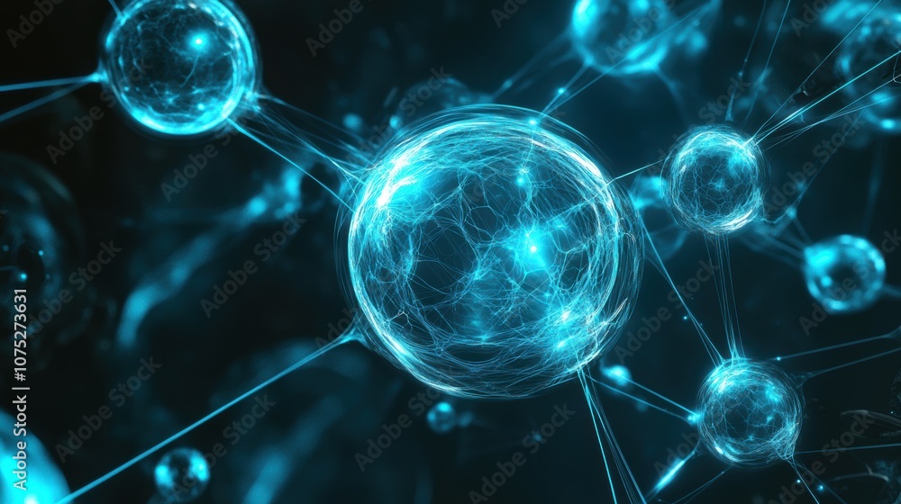 Poster abstract sci-fi backdrop featuring luminous orbs interconnected by vibrant energy lines, creating a 