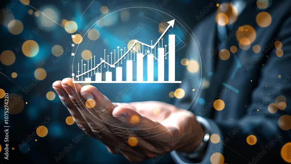 Poster analyzing financial growth trends with a data visualization in a professional setting