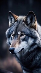 Fototapeta premium A Close-Up View of a Majestic Wolf Displaying Its Fur and Piercing Eyes in the Wild
