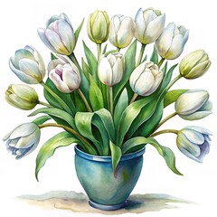 A bouquet of white tulips in a vase isolated on a white background