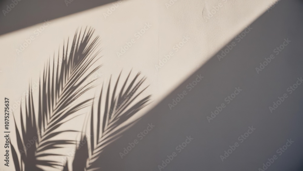 Poster Shadows of Palm Leaves Create a Striking Pattern on a Textured Wall During Afternoon Light