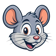 Cheerful Cartoon Mouse Character With Large Ears and Big Smile on Simple Background