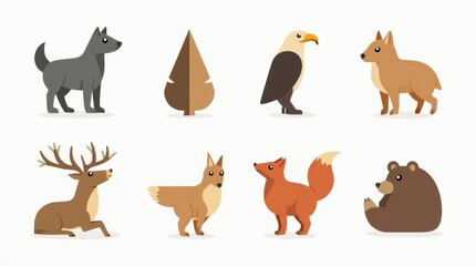 Obraz premium Totem Animal Icons: Wolf, Eagle, Deer, Fox, and Bear
