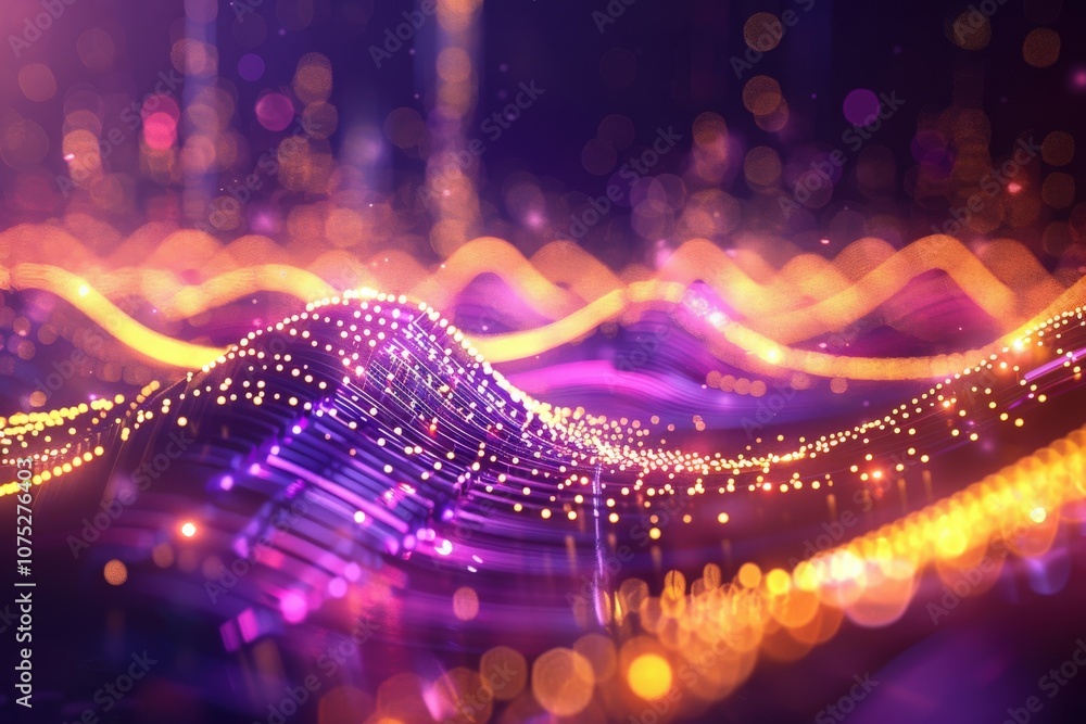 Poster abstract digital wave with glowing particles and bokeh
