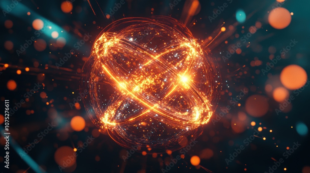 Poster neon quantum energy field, vibrant particles pulsating in a dynamic dance, illuminating the void wit