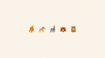 Flat Design Wildlife Icons - Lion, Giraffe, Zebra