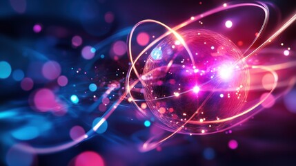 Neon Quantum Energy Field, vibrant particles in dynamic motion, illuminating the dark with a mesmerizing glow.