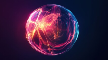 Obraz premium Futuristic Energy Sphere, a vibrant neon orb radiating pulsating energy, set against a sleek, modern backdrop.