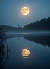 full moon over lake
