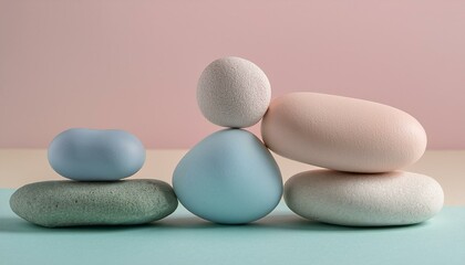 Stack of smooth stones in a row, pastel colors.