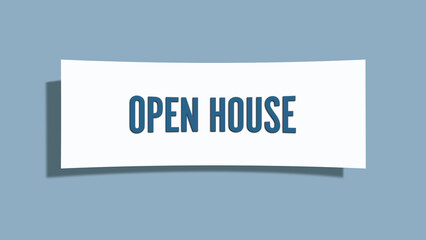 Open House. A card isolated on blue background.