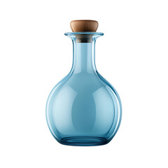 Elegant blue glass bottle with wooden stopper, perfect for showcasing beverages or decoration. transparent background