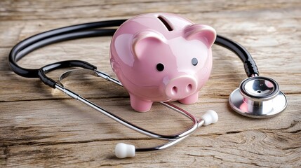 A piggy bank and stethoscope together, showing telemedicine reducing healthcare costs.