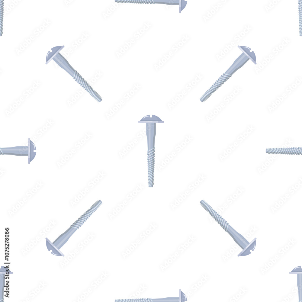 Poster chrome metal screws rotating on a white background creating a seamless pattern
